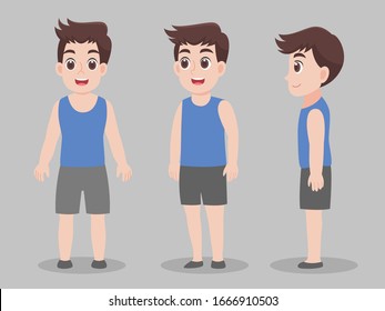 Set of Character Man cartoon concept character pose front side turn around for character animation flat vector design.