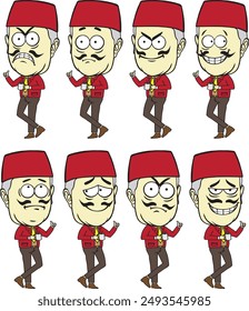 Set of character man in different exspressions. Vector illustration in cartoon style