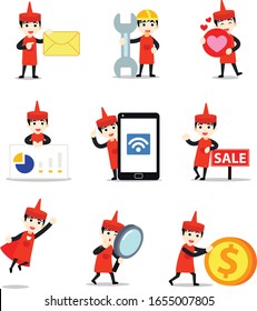 Set character of man give a tomato picture label in the ketchup bottle with.