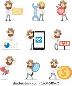 Set of character man as a prospector gold.