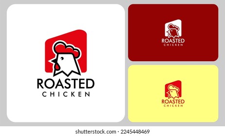 set of character mascot logo, cartoon, minimalist simple cute chicken head, rooster head, with business card, for street food logo, restaurant