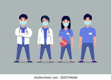 set the character of medical personnel stop covid-19, vector illustration design