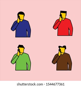 set of character men with phone