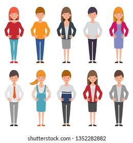 Set of character people for animation. Population group avatar. Clothes different style.