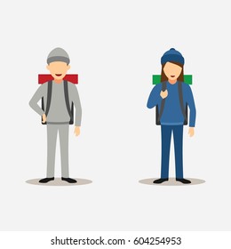 Set of Character People Camping/Hiking Design Vector.