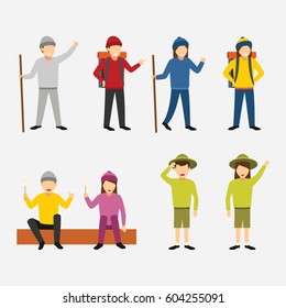 Set of Character People Camping/Hiking Design Vector.