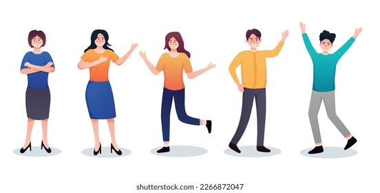 set of character people various movements vector illustration