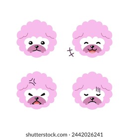 Set of character poodle dog faces showing different emotions for design.