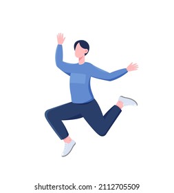 Set of character positions. Man jumps, figures of people. Character in flight. Movement and action. Model for banners or posters. Cartoon flat vector illustration isolated on white background