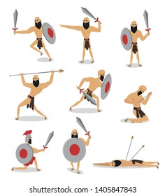 Set of character of rome gladiator in different action poses
