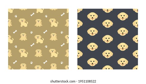 Set Character Seamless Pattern Animal Of Cute Labrador Retriever Dog Can Be Used as Designs Wallpapers or Backgrounds. Vector Illustration