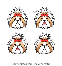 Set character shih tzu dog faces showing different emotions for design 