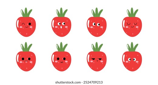 Set of character strawberry cartoon design