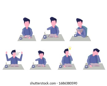 Set of character vectors for students studying at home. Back to the cartoon characters of school students who are studying at home. Vector illustration of student activity.