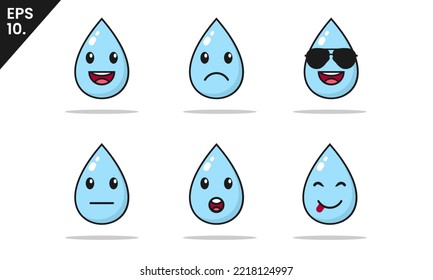 set the character of the water with different expressions. set of water emoticon