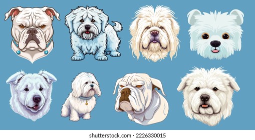 set of character white buff dog cartoon. cartoon image of a dogs head isolated on a white background. vector illustration of cute dog. dog sticker, tshirts for logo , copy space. design assest. mascot