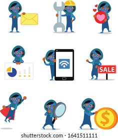 Set character of woman as a blue extraterrestrial alien.