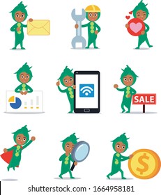 Set character of woman as fresh green peapod in healthy food.
