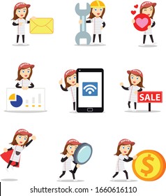 Set character of woman as paper for write notes.