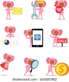 Set character of women sitting on the elephant while exploring the jungle.