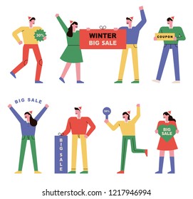 A set of characters advertising Christmas Sale festivals. flat design style vector graphic illustration.