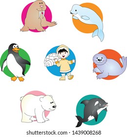 Set of characters of animals that live in poles