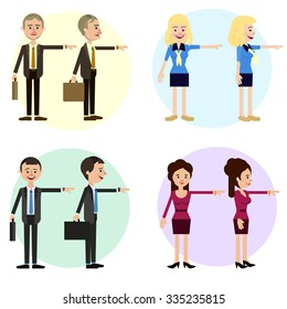 A set of characters for animation. Funny business characters of men and women in a flat style. 