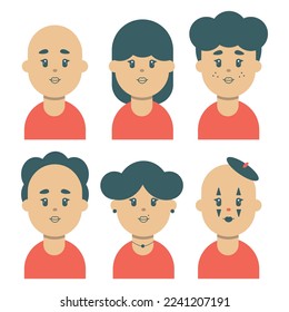 Set of characters in asian style avatars in flat style vector illustration geometry