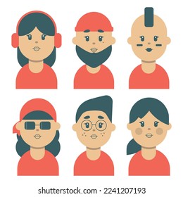 Set of characters in asian style avatars in flat style vector illustration geometry