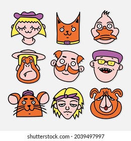 conjunto de personajes, ilustración de vector de bebé, dibujos en estilo de emoticono de dibujos animados.