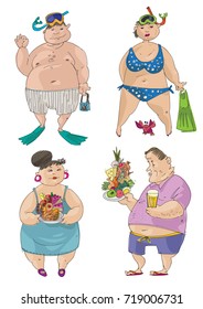 Set of characters. Beach holiday/ All inclusive sea hotel and resort.