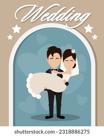 Set of characters bride and groom. Element for wedding invitations. Happy Couple celebrating marriage.Vector illustration in cartoon style
