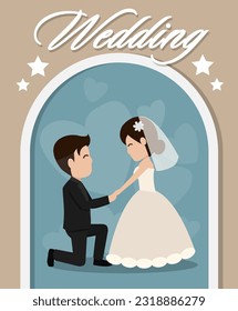 Set of characters bride and groom. Element for wedding invitations. Happy Couple celebrating marriage.Vector illustration in cartoon style