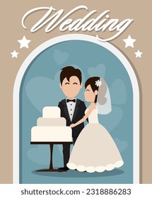 Set of characters bride and groom. Element for wedding invitations. Happy Couple celebrating marriage.Vector illustration in cartoon style