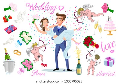 Set Characters Bride Groom Newlyweds Dancing Stock Vector (Royalty Free ...