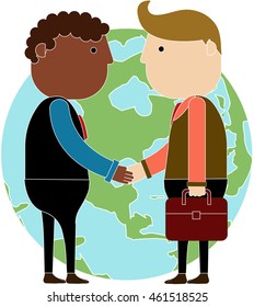 set characters of business man handshake in flat style for use in design.