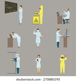 Set of Characters Carrying Out Scientific Researches. Vector Illustration.