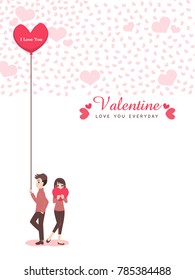 Set of characters cartoon cute couple of lover for love valentine's day, holidays of love flat decorative elements with young women and men, romance, hearts, heart balloons of love,vector illustration