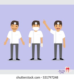 Conjunto de personajes Cartoon Dentist en diversas actividades. Ilustración vectorial.