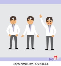 Zeichensatz Cartoon Dentist in verschiedenen Aktivitäten. Vektorgrafik.