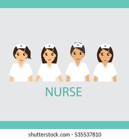 Set of characters Cartoon Nurse in various activities. Vector illustration.