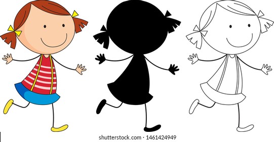 Set Characters Color Silhouette Outline Illustration Stock Vector ...