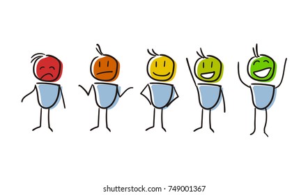 Set of characters conceptualizing Survey Assessment Analysis Feedback Appraisal with different feelings and colors. Vector file eps10