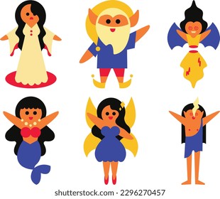 set of characters. Cute cartoon fairy tale characters. Vector illustration in flat style.