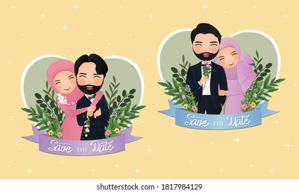 wedding muslim cartoon images stock photos vectors shutterstock https www shutterstock com image vector set characters cute muslim bride groom 1817984129