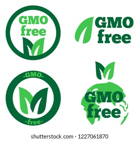 a set of characters depicting and informing about the absence of GMOs in the product. Logo without GMO green