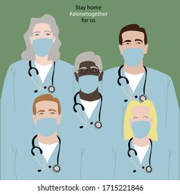 Set von Buchstaben von Ärzten in Overalls. Danke an die Ärzte. Stoppt die Epidemie. Vektorillustration auf Hintergrund.