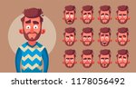 Set of character's emotions. Cartoon vector illustration. Male facial emotions. Emoji with different expressions.