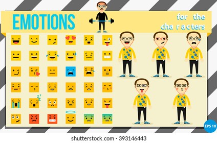 Set characters emotions. Set with the emotions of the characters. Different kinds of isolated emotions. Background of the strip. Those characters.