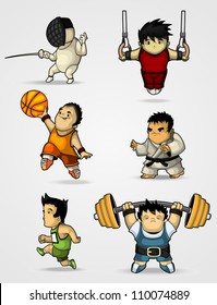 Set of characters engaged in various sports